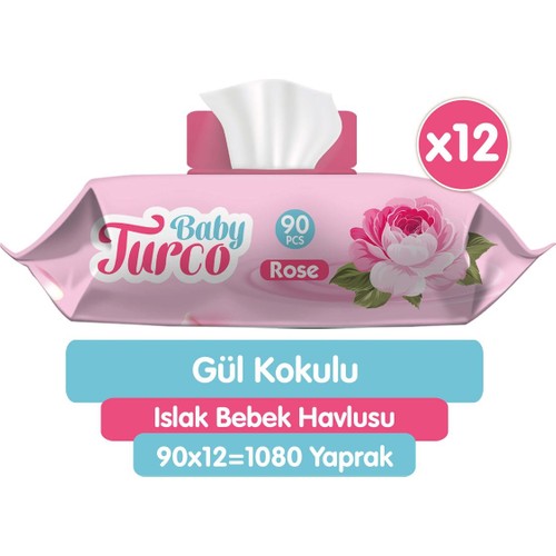 Baby Turco Gül Kokulu Islak Bebek Havlusu 12 x 90