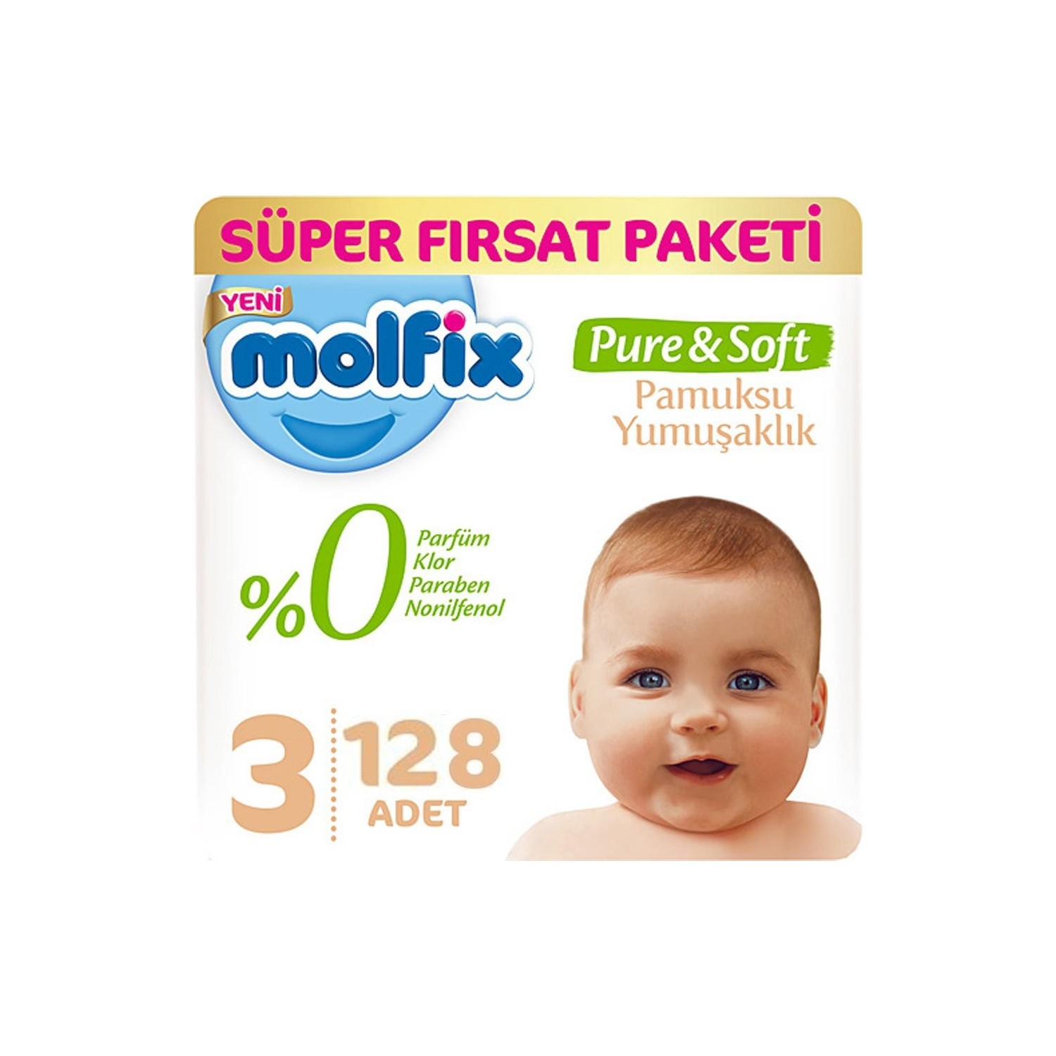 Molfix Pure&Soft 3 Beden Midi Aylık Fırsat Paketi 128 Adet