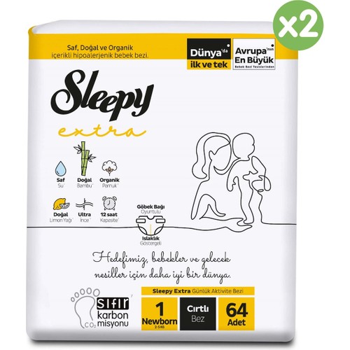 Sleepy Extra Günlük Aktivite Süper Paket Bebek Bezi 1 Numara Yenidoğan 128 Adet