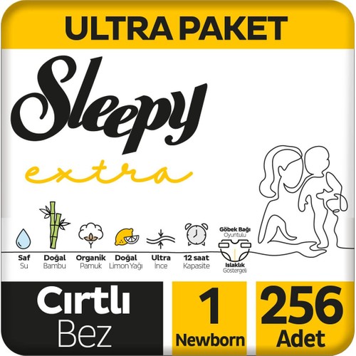 Sleepy Extra Günlük Aktivite Ultra Paket Bebek Bezi 1 Numara Yenidoğan 256 Adet Sleepy Extra Günlük Aktivite Ultra Paket Bebek Bezi 1 Numara Yenidoğan 256 Adet