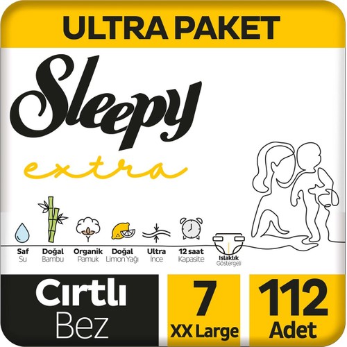 Sleepy Extra Avantajlı Bebek Bezi 7 Numara XX Large 56 lı x 2 Adet