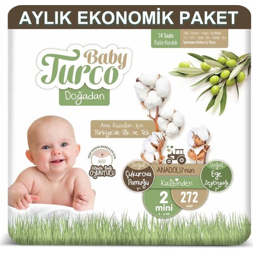Baby Turco Bebek Bezi Aylık Paket 2 Numara 3-6 kg 272’li