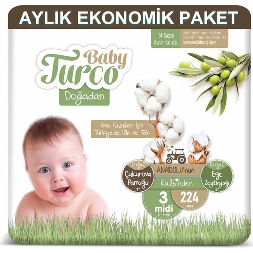 Baby Turco Bebek Bezi Aylık Paket 3 Numara 5-9 kg 224’lü