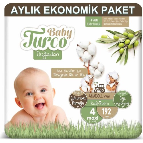 Baby Turco Bebek Bezi Aylık Paket 4 Numara 8-14 kg 192’li