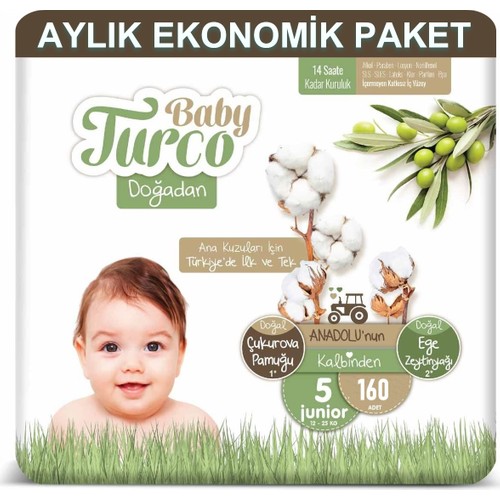 Baby Turco Bebek Bezi Aylık Paket 5 Numara 12-25 kg 160’lı