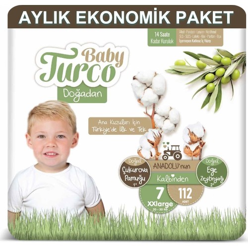 Baby Turco Bebek Bezi Aylık Paket 7 Numara 20-30 kg 112’li