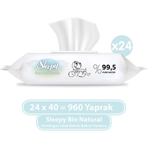 Sleepy Bio Natural Yenidoğan Islak Bebek Bakım Havlusu 24X40 (960 Yaprak)