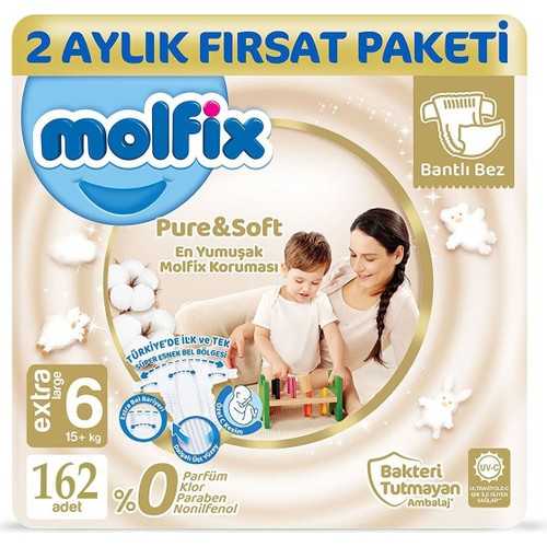Molfix Pure&Soft 6 Beden Extra Large 2 Aylık Fırsat Paketi 162’li