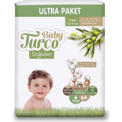 Baby Turco Doğadan Ultra Xl Bebek Bezi 16-25 kg 64’lü 6 Numara
