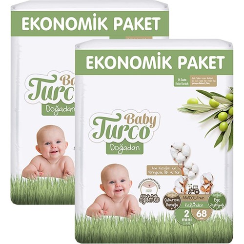 Baby Turco Doğadan 2 Beden Mini 68x2 136’LI Bebek Bezi