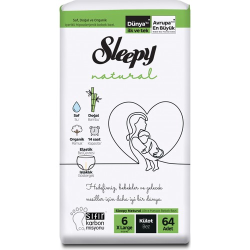 Sleepy Natural 4 Lü Jumbo Külot Bebek Bezi Xl 6 Numara 64 Adet