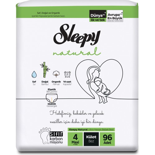 Sleepy Natural 4 Lü Jumbo Külot Bebek Bezi Maxi 4 Numara 96 Adet