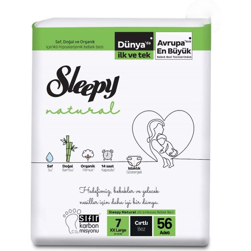 Sleepy Natural Hassas Bebek Bezi 7 Numara 20-30 kg 112’li