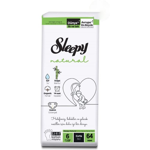 Sleepy Natural Bebek Bezi XL 6 No 64 lü x 2 Adet