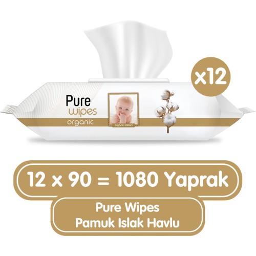 Pure Baby Organik Pamuklu Islak Havlu 12×90 (1080 Yaprak)