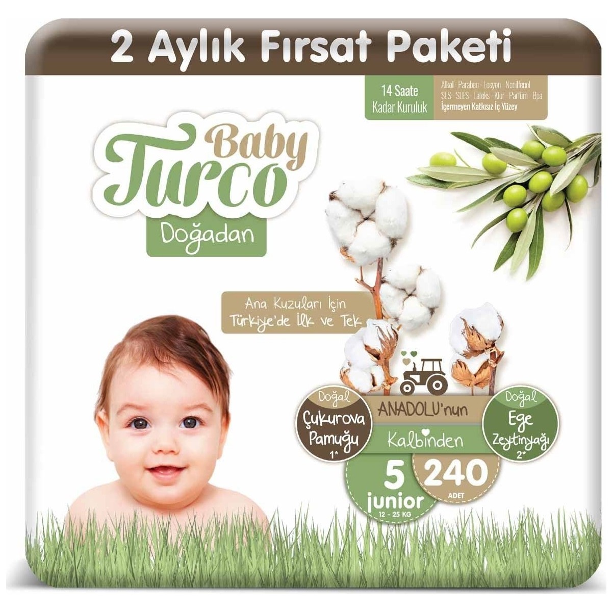 Baby Turco Bebek Bebek Bezi 2 Aylık Paket 5 Numara 12-25 kg 240 Adet