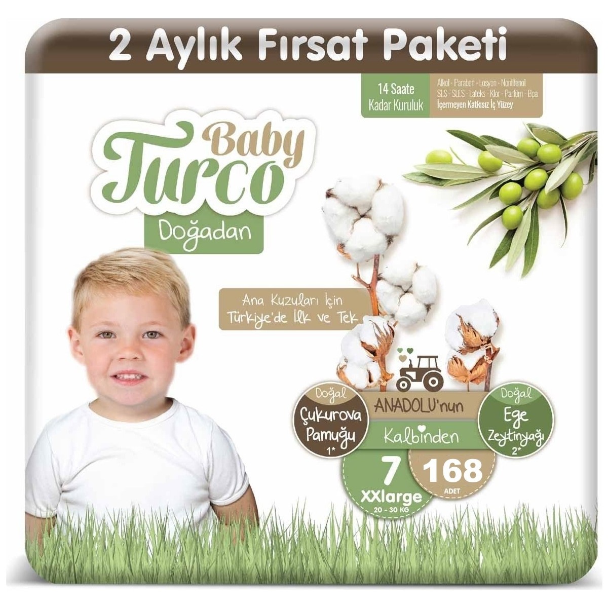 Baby Turco Bebek Bebek Bezi 2 Aylık Paket 7 Numara 20-30 kg 168 Adet