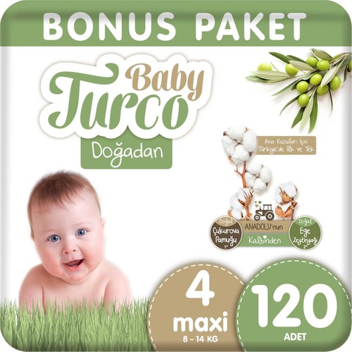 Baby Turco Doğadan Bonus Bebek Bezi 4 Numara Maxi 120 Adet