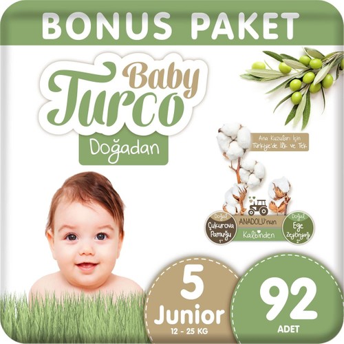 Baby Turco Doğadan Bonus Bebek Bezi 5 Numara Junior 92 Adet