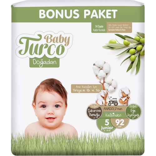 Baby Turco Doğadan Bonus Bebek Bezi 5 Numara Junior 92 Adet