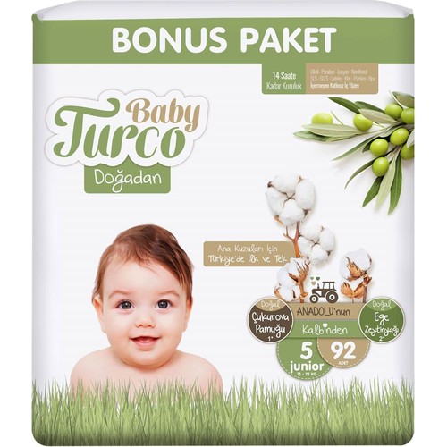 Baby Turco Doğadan Bonus Bebek Bezi 5 Numara Junior 92 Adet