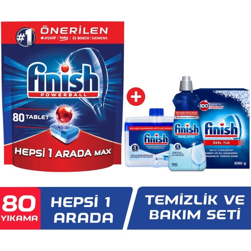 Finish Hepsi Bir Arada 80 Tablet Bulaşık Makinesi Deterjanı + Temizlik ve Bakım Seti