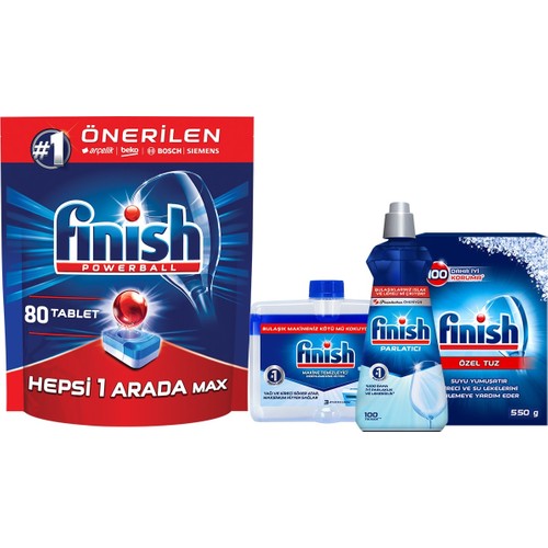 Finish Hepsi Bir Arada 80 Tablet Bulaşık Makinesi Deterjanı + Temizlik ve Bakım Seti