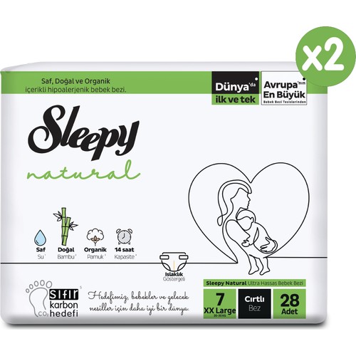 Sleepy Natural Süper Paket Bebek Bezi 7 Numara XXLarge 56 Adet