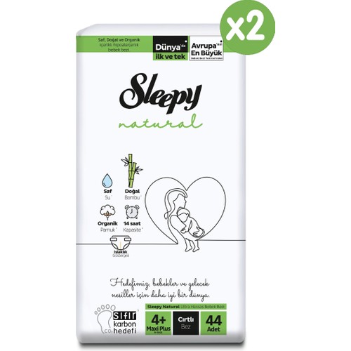 Sleepy Natural Süper Paket Bebek Bezi 4+ Numara Maxi Plus 88 Adet