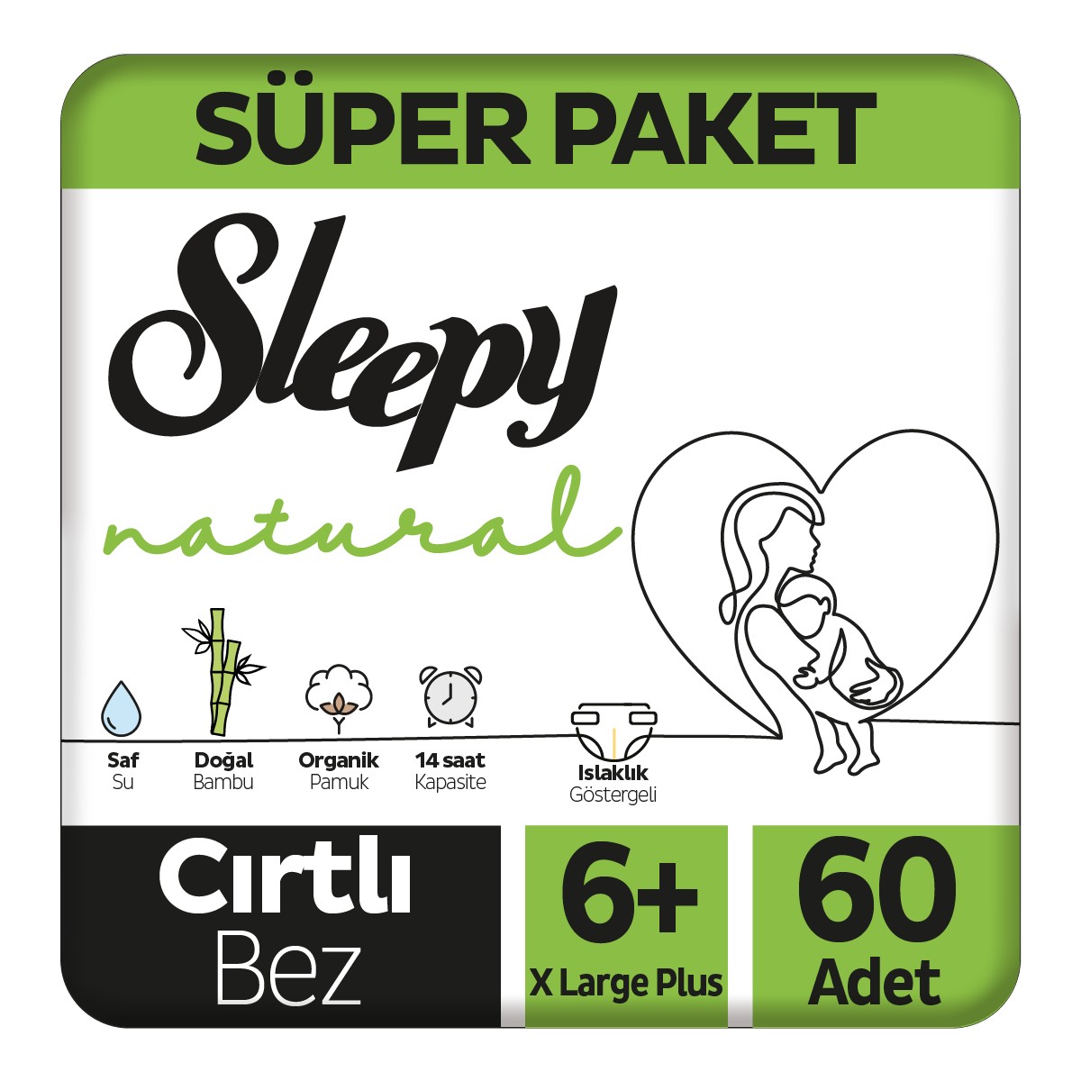 Sleepy Natural Süper Paket Bebek Bezi 6+ Numara XLarge Plus 60 Adet