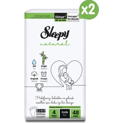 Sleepy Natural Süper Paket Bebek Bezi 4 Numara Maxi 96 Adet