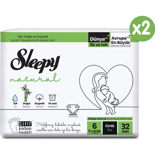 Sleepy Natural Süper Paket Bebek Bezi 6 Numara XLarge 64 Adet