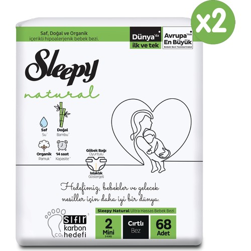 Sleepy Natural Süper Paket Bebek Bezi 2 Numara Mini 136 Adet