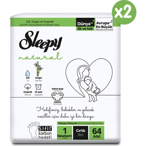 Sleepy Natural Süper Paket Bebek Bezi 1 Numara Newborn 128 Adet