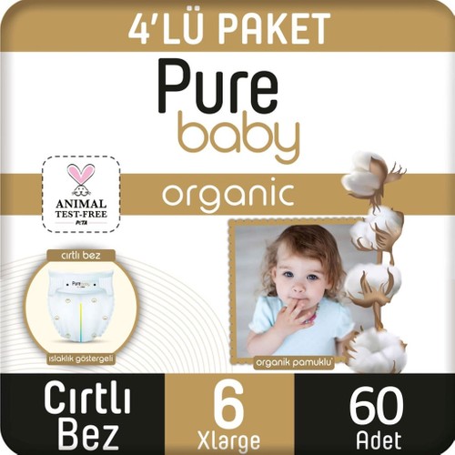 Pure Baby Pamuklu Cırtlı Bebek Bezi Maxi 6 No Xlarge 60’lı