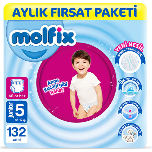 Molfix Pants KANALLI Bebek Bezi 5 Beden Junior Aylık Fırsat Paketi 132 Adet