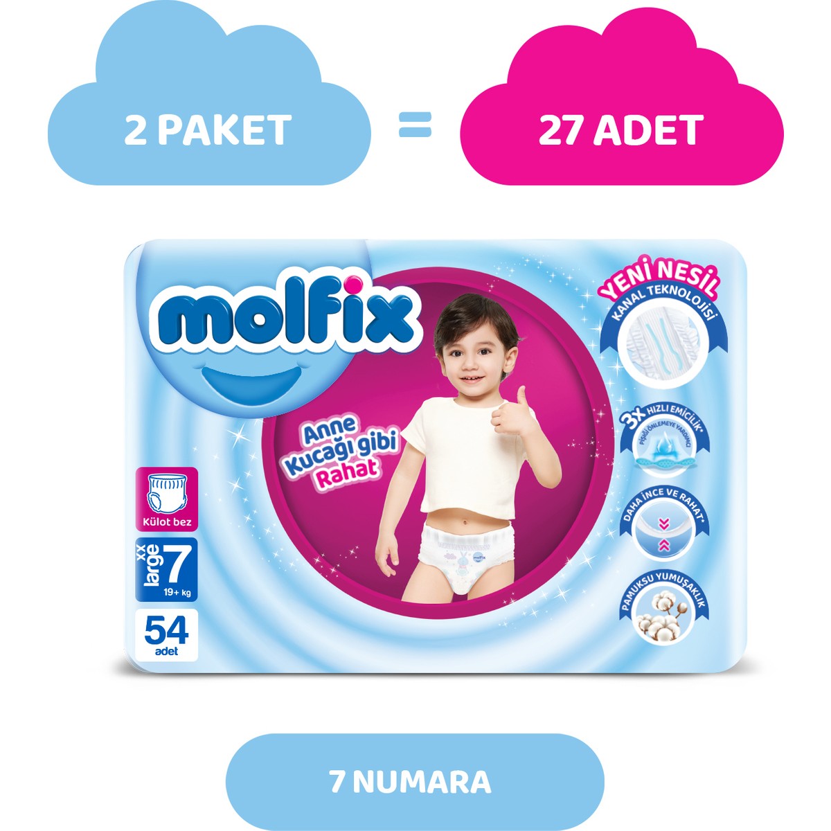 Molfix Pants Bebek Bezi 7 Beden XXL Aylık AvantajPaketi 54 Adet