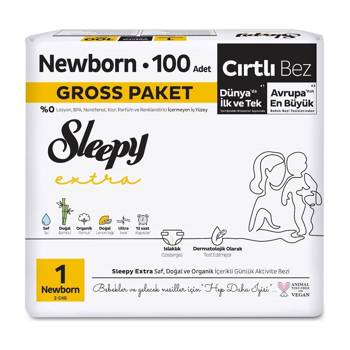 Sleepy Extra Günlük Aktivite Gross Paket Bebek Bezi 1 Numara Newborn 100 Adet
