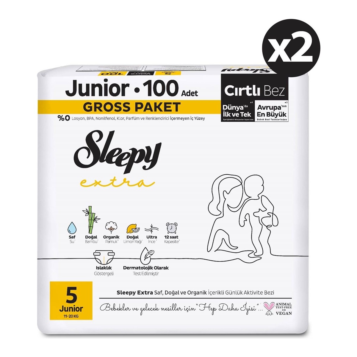 Sleepy Extra Günlük Aktivite Gross Paket Bebek Bezi 5 Numara Junior 200 Adet