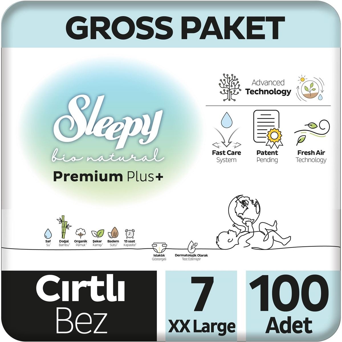 Sleepy Bio Natural Premium Plus Gross Paket Bebek Bezi 7 Numara Xxlarge 100 Adet