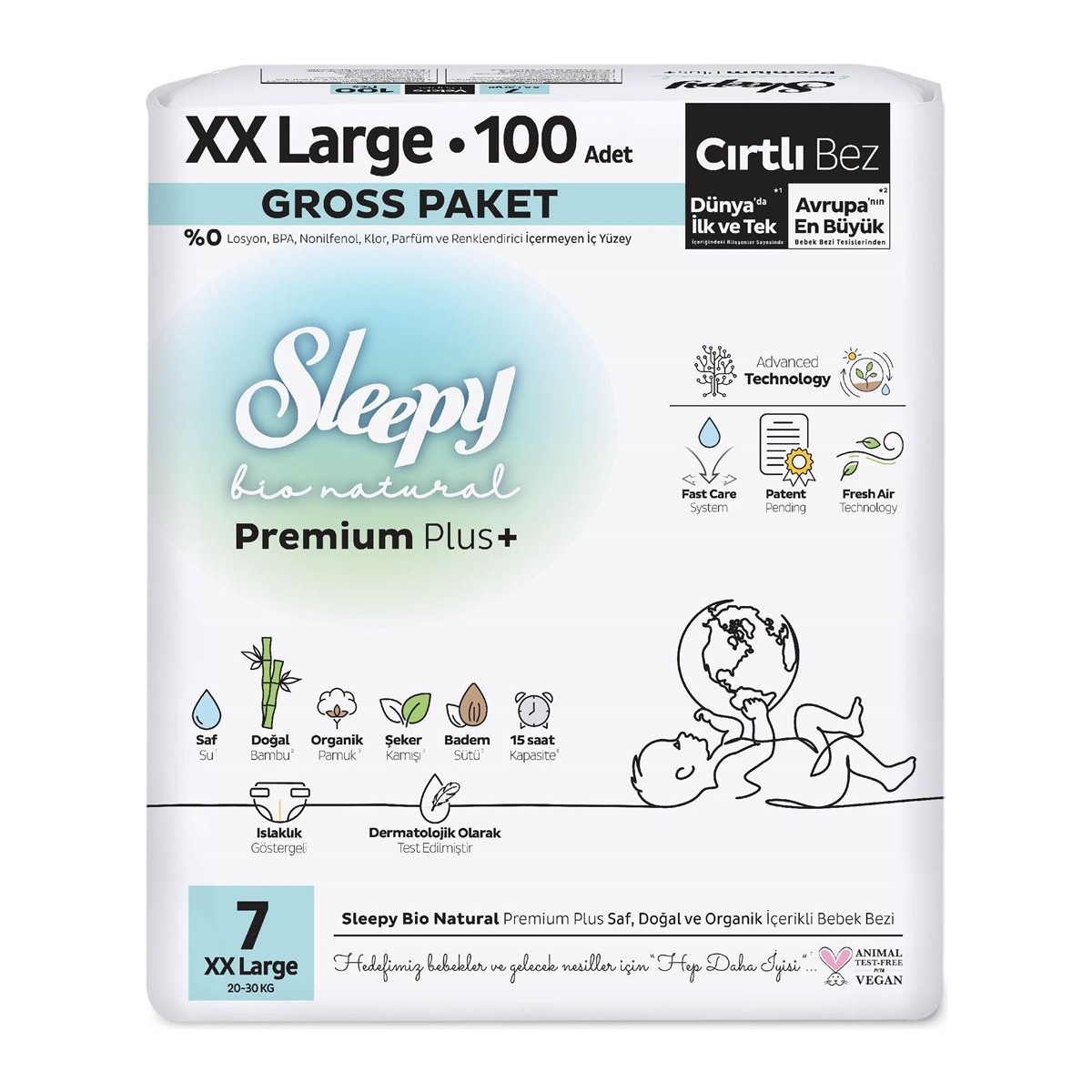 Sleepy Bio Natural Premium Plus Gross Paket Bebek Bezi 7 Numara Xxlarge 100 Adet