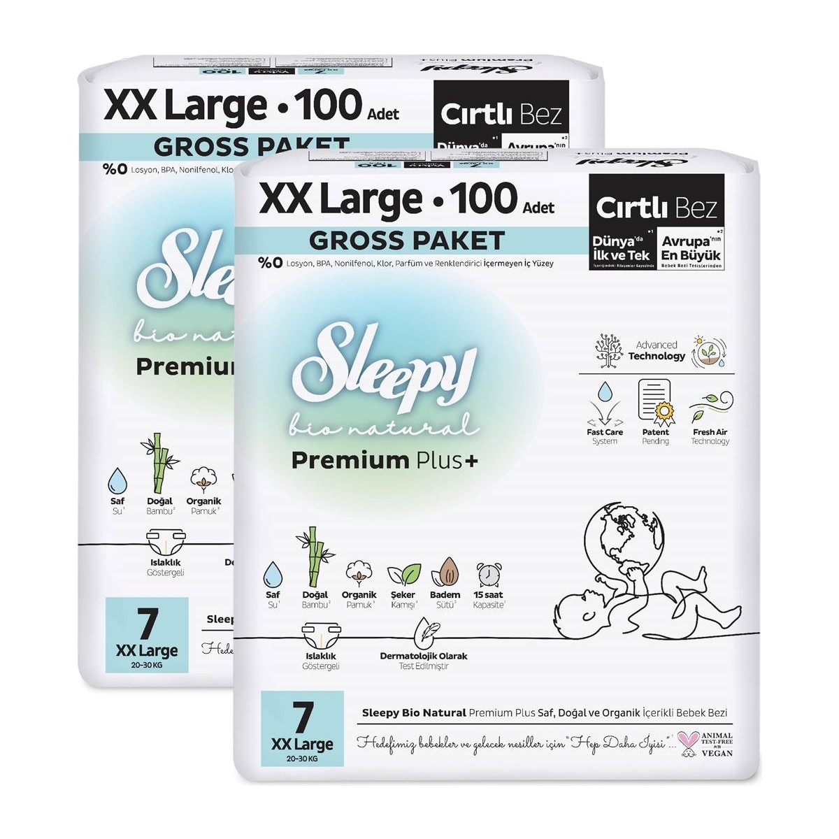 Sleepy Bio Natural Premium Plus Gross Paket Bebek Bezi 7 Numara Xxlarge 200 Adet
