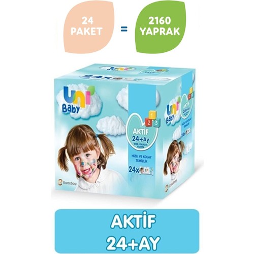 Uni Baby Aktif Islak Mendil 24’lü x 90 Adet 2160 Yaprak