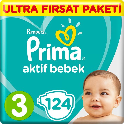 Prima Bebek Bezi Aktif Bebek 3 Beden 124 Adet Midi Ultra Fırsat Paketi