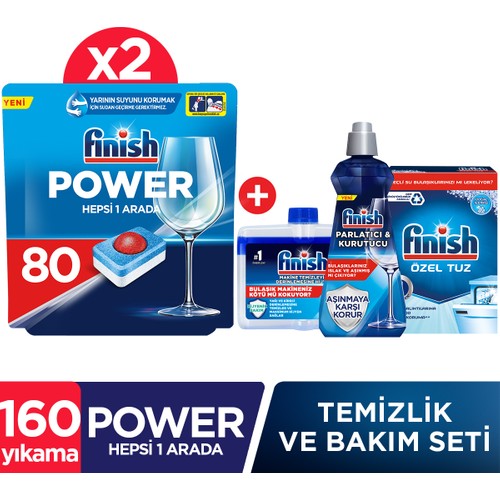 Finish Hepsi Bir Arada Bulaşık Makinesi Deterjanı Tableti  160(80x2) Yıkama + Temizlik ve Bakım Seti