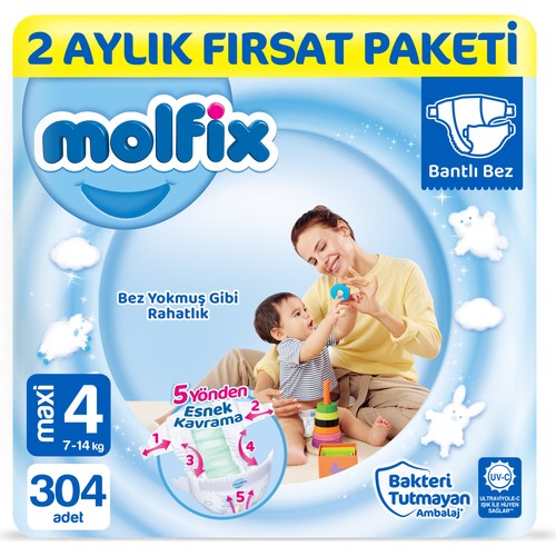 Molfix Bebek Bezi 4 Beden Maxi 2 Aylık Fırsat Paketi 304 adet