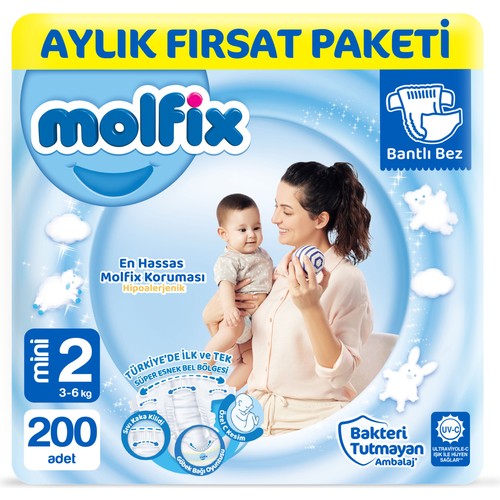 Molfix Bebek Bezi 2 Beden Mini Aylık Fırsat Paketi 200 Adet
