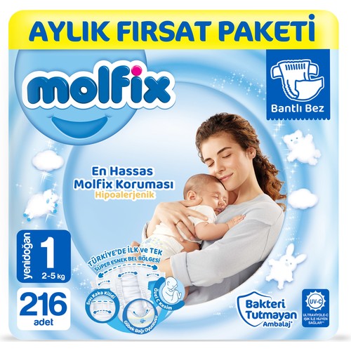 Molfix Bebek Bezi 1 Beden Yenidoğan Aylık Fırsat Paketi 216 Adet