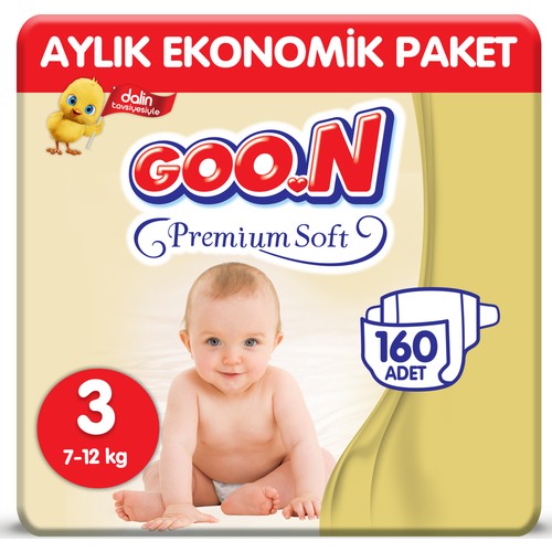 Goon Premium Soft Bebek Bezi 3 Beden Aylık Ekonomik Paket 160 Adet