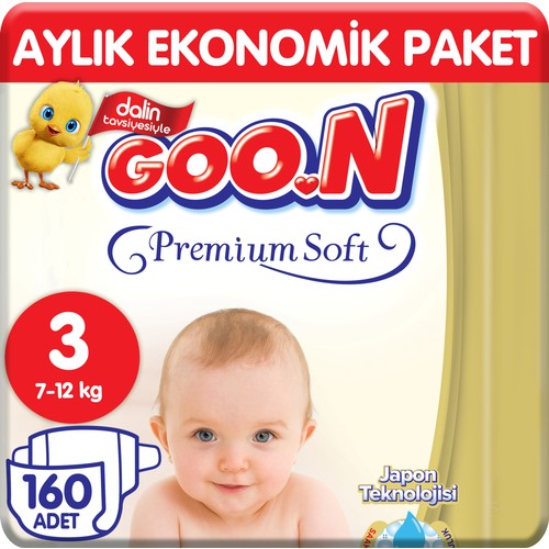Goon Premium Soft Bebek Bezi 3 Beden Aylık Ekonomik Paket 160 Adet